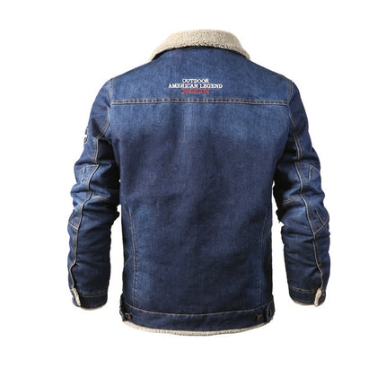Lässige Herren-Winter-Fleece-Jacke mit dickem Revers, übergroße Jeansjacke