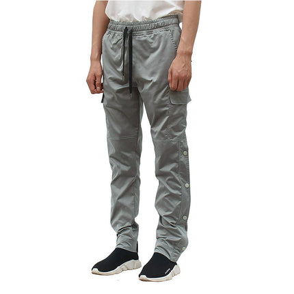 Pantalones casuales rectos sueltos de tamaño grande con botones de lana para hombre de otoño