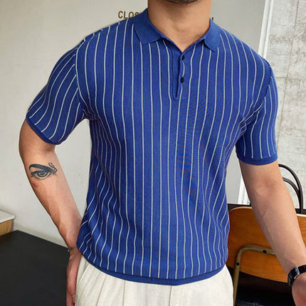 Gestreiftes Business-Poloshirt mit kurzen Ärmeln für Herren im Sommer