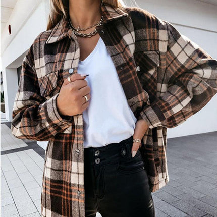 Frauen-Herbst-beiläufiges Karo-Hemd-Damen-Blusen-Jacke