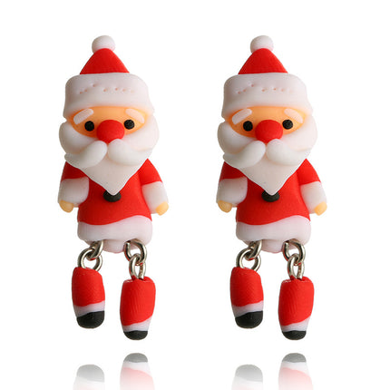 Creative New Cartoon Three-dimensional Santa Claus Soft Pottery Earrings