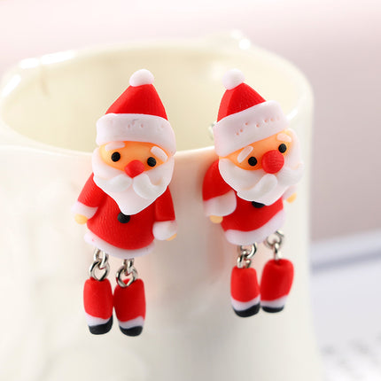 Creative New Cartoon Three-dimensional Santa Claus Soft Pottery Earrings