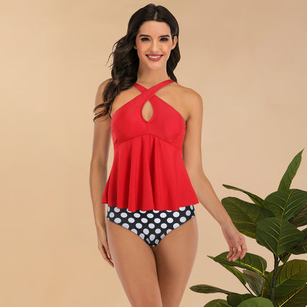 Ladies Print Plus Size Bikini Crossover Two-Piece Swimsuit
