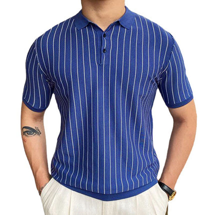 Wholesale Men's Summer Striped Short Sleeve Lapel Business Polo Shirt