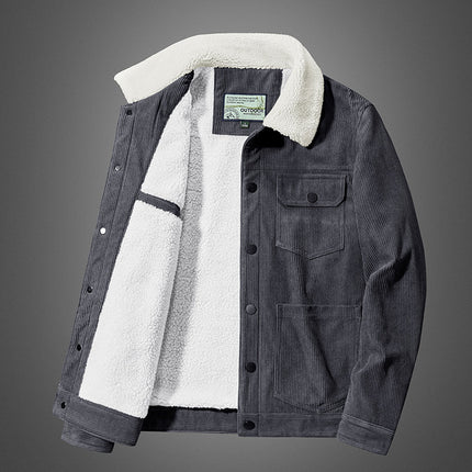 Wholesale Men's Winter Large Size Corduroy Plush Thick Multi-Pocket Jacket