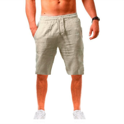 Pantalones cortos deportivos de verano para hombre, informales, elásticos, de lino