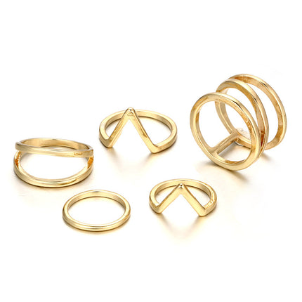 Glänzende Doppellinie, dreischichtige Spiral-V-Ring-Kombination, 5 fünfteilige Ringe
