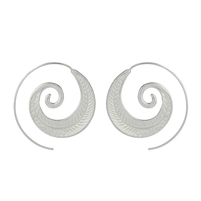 Oval Spiral Swirl Gear Leaf Earrings