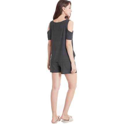 Summer Ladies Polka Dot Short Sleeve Shorts Homewear Set