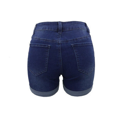 Wholesale Women's Rolled Hem Denim Shorts Washed Denim Shorts
