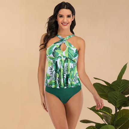 Ladies Print Plus Size Bikini Crossover Two-Piece Swimsuit