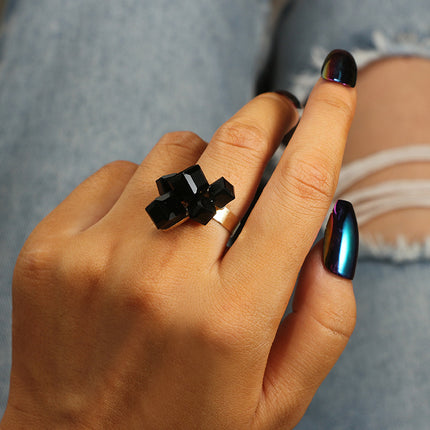 Geometric Resin Frosty Black Square Ring