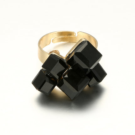 Geometric Resin Frosty Black Square Ring