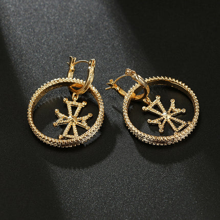 Spiral Round Cross Metal Pattern Alloy Drop Earrings