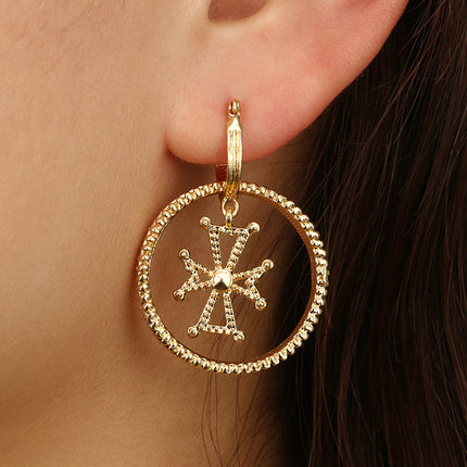 Spiral Round Cross Metal Pattern Alloy Drop Earrings