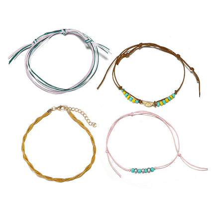 Fashion Beach Style Semicircle Metal Sheet Hand Beaded Cord Color Multilayer Anklet