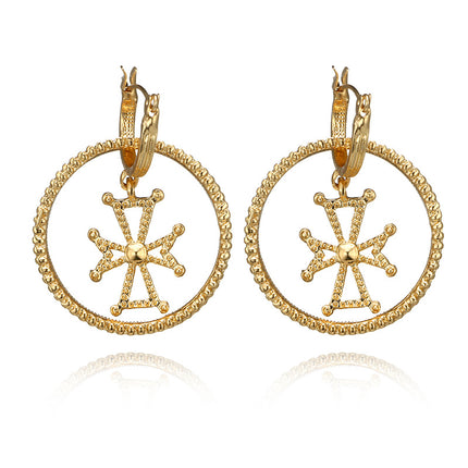 Spiral Round Cross Metal Pattern Alloy Drop Earrings