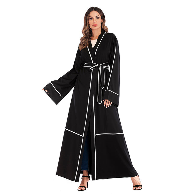 Vestido largo de túnica musulmana de cárdigan a rayas de Oriente Medio