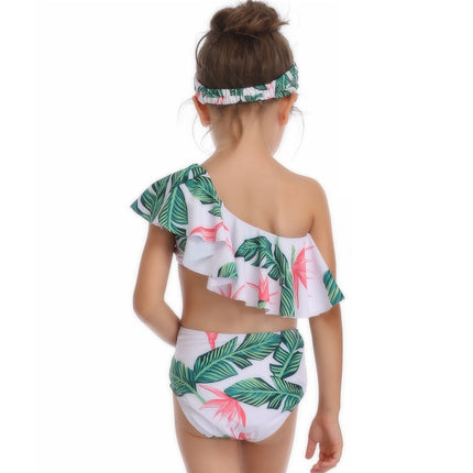 Children's Slant Shoulder Fly Hem Girls Two Piece Swimsuit