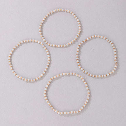 Handmade DIY Rice Bead Beaded Alloy Round Bead Four Layer Anklet Set