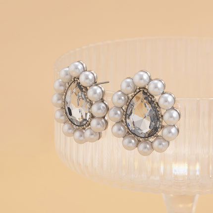 Pendientes de vidrieras antiguas medianas con perlas en forma de gota