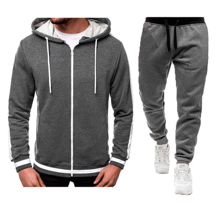 Wholesale Men's Cardigan Casual Zipper Hoodie Jacket Joggers Two Piece Set