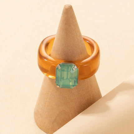 Französischer Vintage farbiger Herz-Zirkon-Acrylharz-Ring