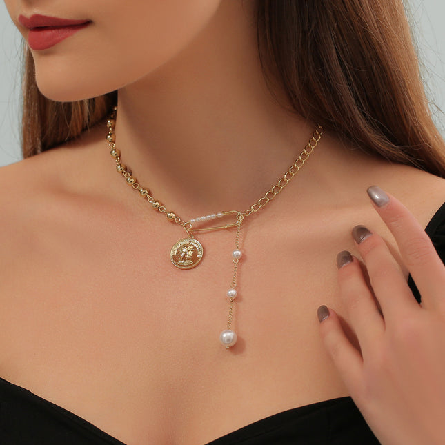 Wholesale Paperclip Pearl Fashion Simple Clavicle Chain Necklace