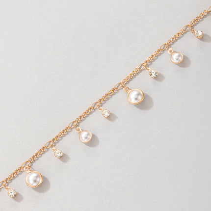 Pearl Inlay Pendant Single Layer Anklet Geometric Rhinestone Chain Anklet