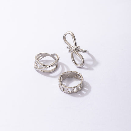 Conjunto de tres piezas de anillo cruzado con nudo de lazo de figura torcida geométrica 8