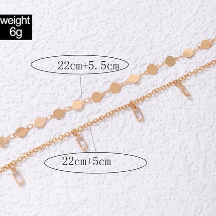 Rhinestone Pendant Metal Disc Two-Tier Anklet