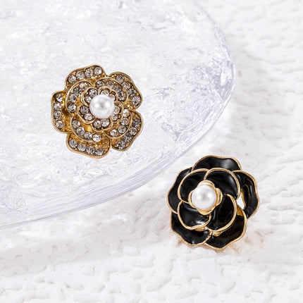 Pearl Rhinestone 3D Rose Flower Oil Drop Earrings