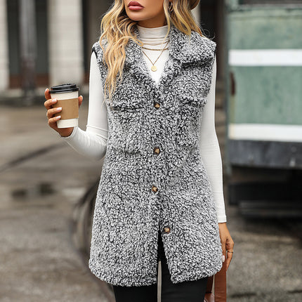 Wholesale Winter Ladies Lapel Casual Bubble Fleece Cardigan Vest