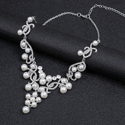 Conjunto de pendientes de collar de perlas Joyería nupcial de la boda de la flor de la aleación de la moda