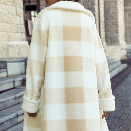 Abrigo informal de forro polar doble de manga larga con cuello de traje para mujer