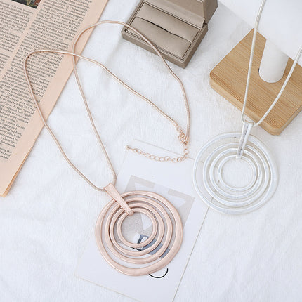 Wholesale Women's Round Multilayer Geometric Metal Matte Long Necklace