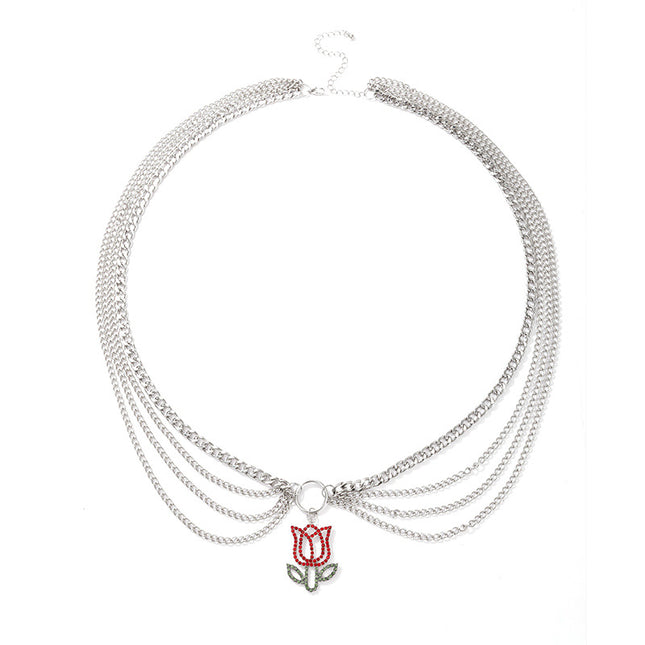 Cadena de cintura multicapa con borla de diamantes de imitación de flor simple de moda