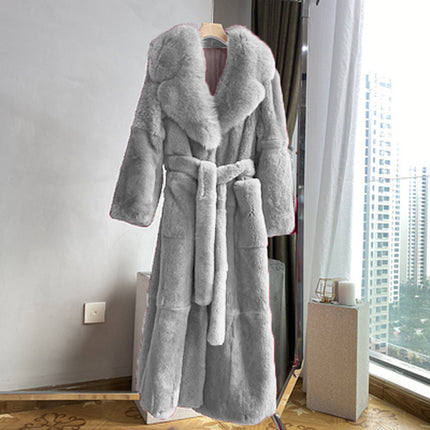 Abrigo de piel sintética de longitud media de talla grande para mujer de invierno