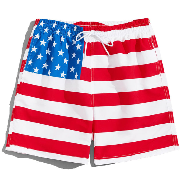 Wholesale Men's Casual Beach Shorts American Flag Swimming Trunks