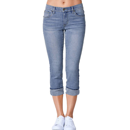 Jeans ajustados recortados con degradado de cintura alta rasgados para mujer