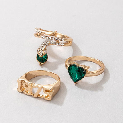 Conjunto de anillo de trío de corazón de diamantes de imitación esmeralda simulada al por mayor
