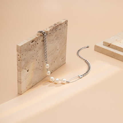 Wholesale Paper Clip Necklace Imitation Pearl Metal Choker