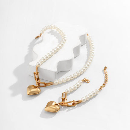 U-Form Schnalle Herz Anhänger Halskette Perle Schlüsselbein Halskette