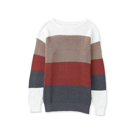 Wholesale Long Sleeve Color Striped Casual Crew Neck Pullover Sweater