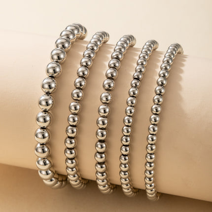 Simple Size Ball Silver 5 Piece Bracelet