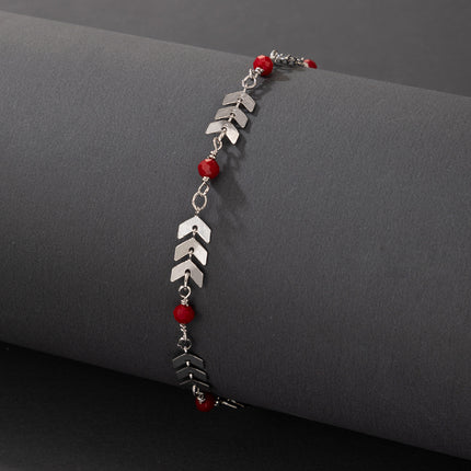 Wholesale Simple Silver Airplane Chain Red Beads Single Layer Anklet