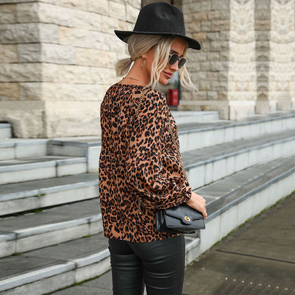 Camisa de gasa con estampado de leopardo de otoño para mujer