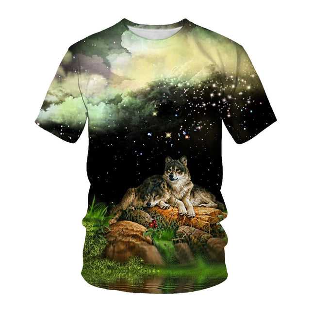 Wholesale Men's Fox Wolf 3D Printed Digital Print Short Sleeve T-shirt