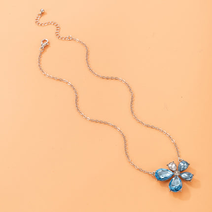 Bunte Strass-Blumen-Anhänger-einlagige Schlüsselbein-Ketten-Halskette