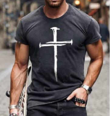Camiseta de manga corta con estampado digital 3D cruzado para hombre de verano